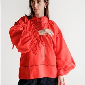 Untitled Co large red oversized cotton linen peasant blouse